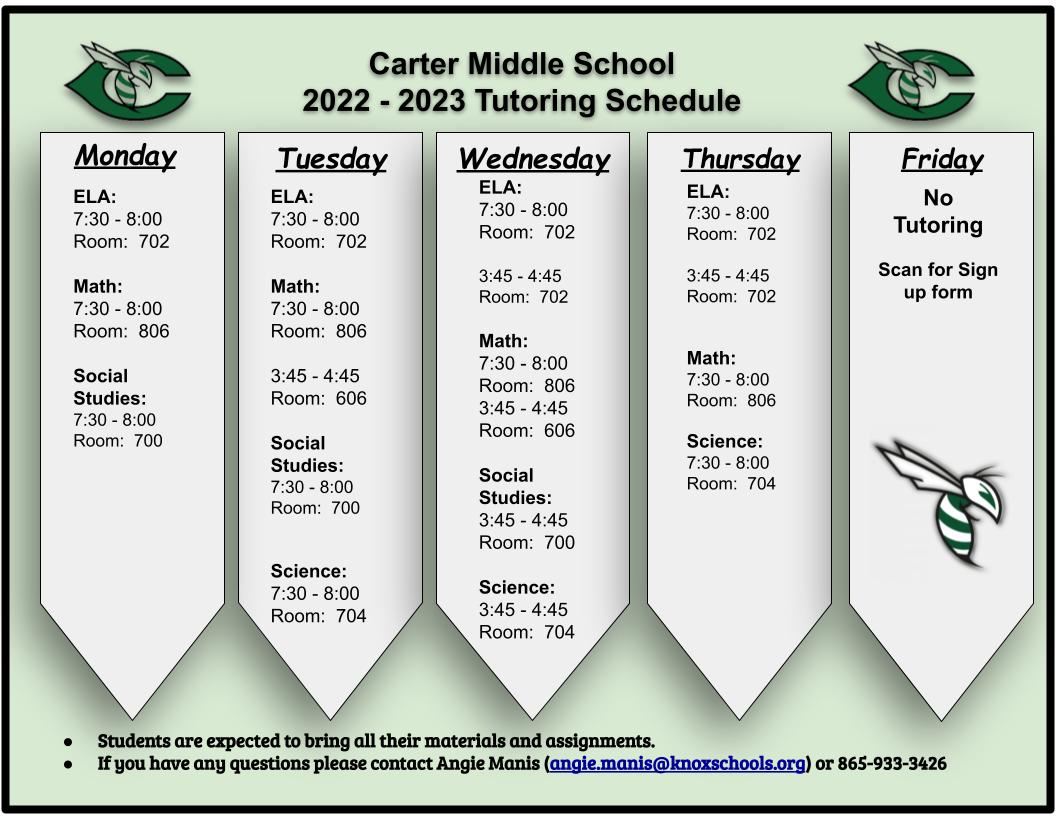  CMS Tutoring Schedule